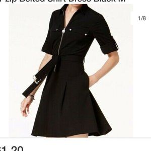 Black long sleeve zip up dress belted